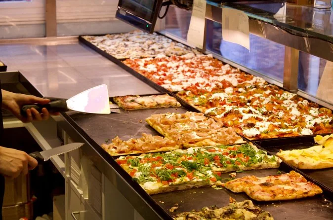 Roman pizza by the slice on a counter